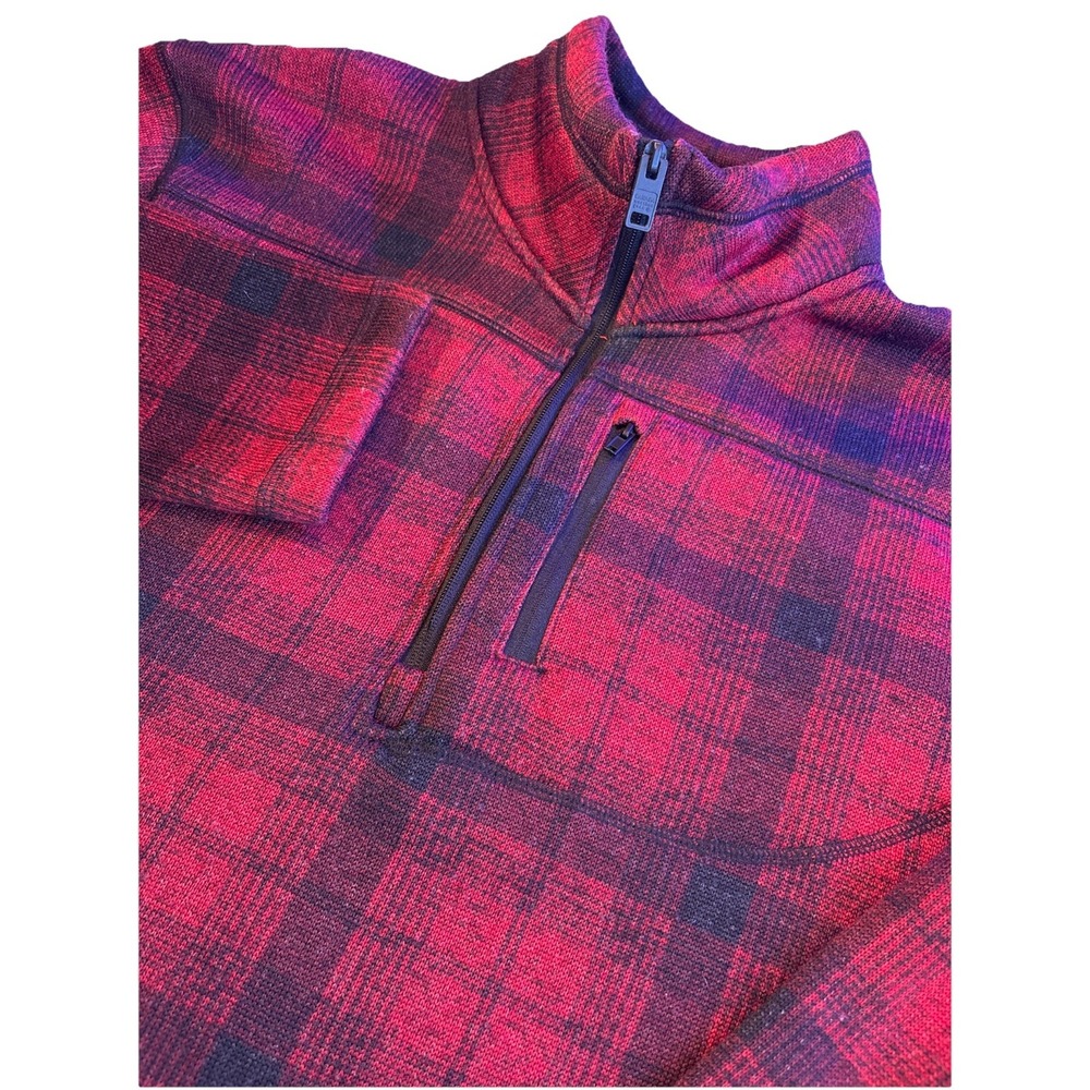 CANADA WEATHER GEAR Red Black  Plaid 1/4 Zip Fleece Pullover Jacket  Men's LARGE